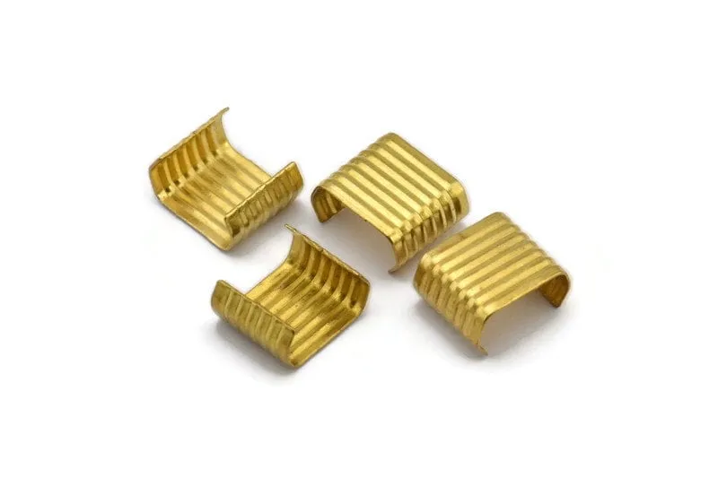 14mm Leather Crimp, 25 Raw Brass Wide Leather Crimp Ends (14x7mm) D0401