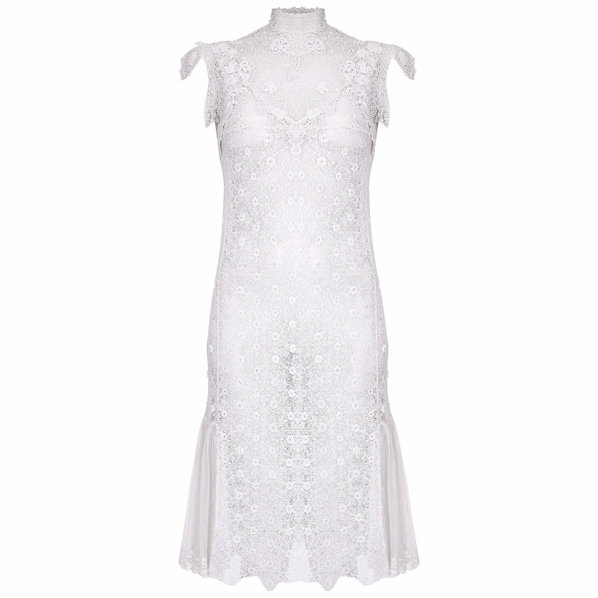 1920s White Handmade Irish Crochet Lace Bridal Dress