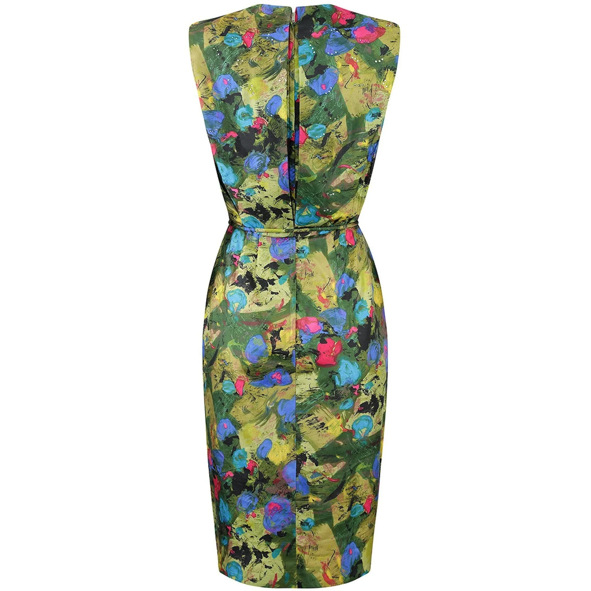 1960s Mardi Gras Embellished Silk Abstract Print Dress