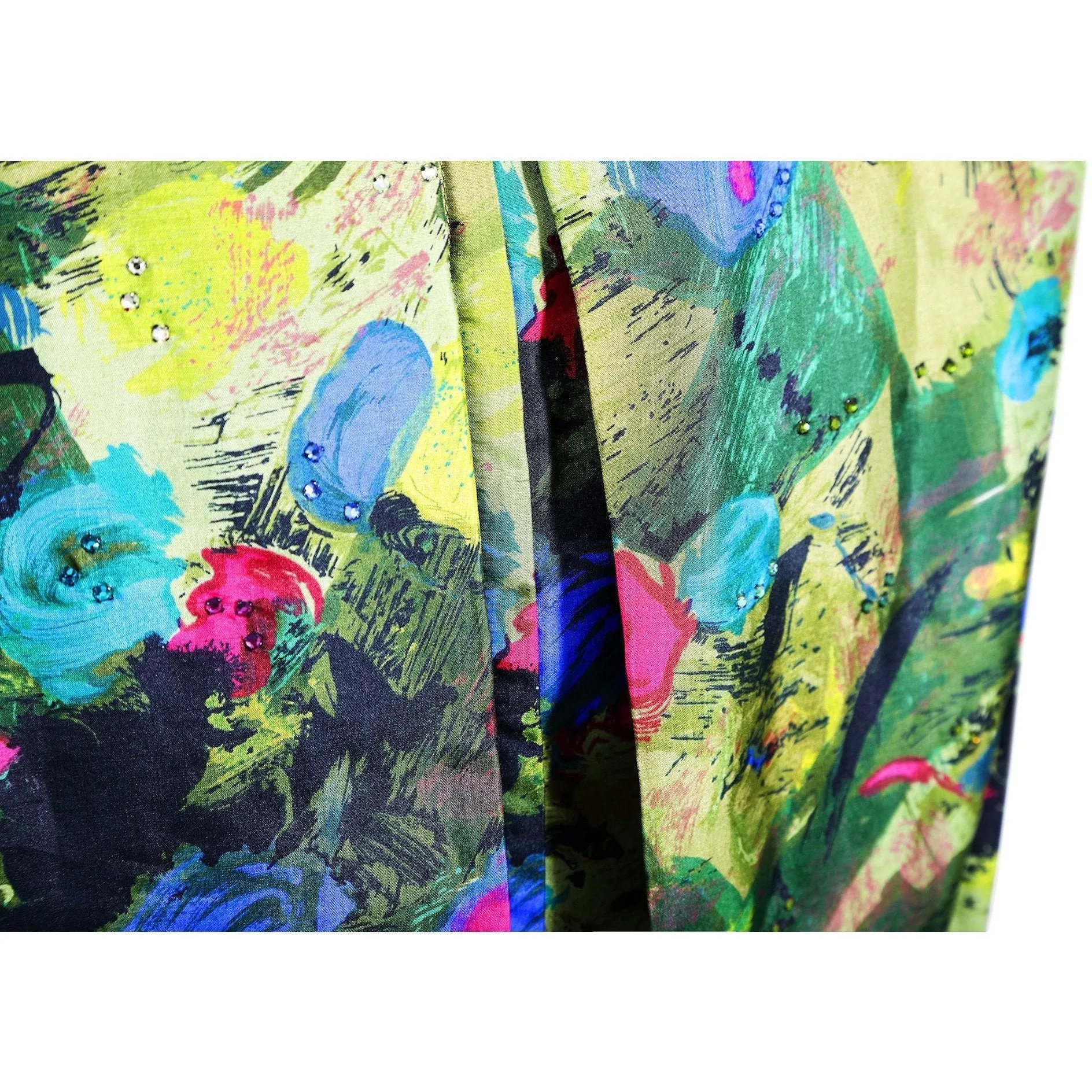 1960s Mardi Gras Embellished Silk Abstract Print Dress