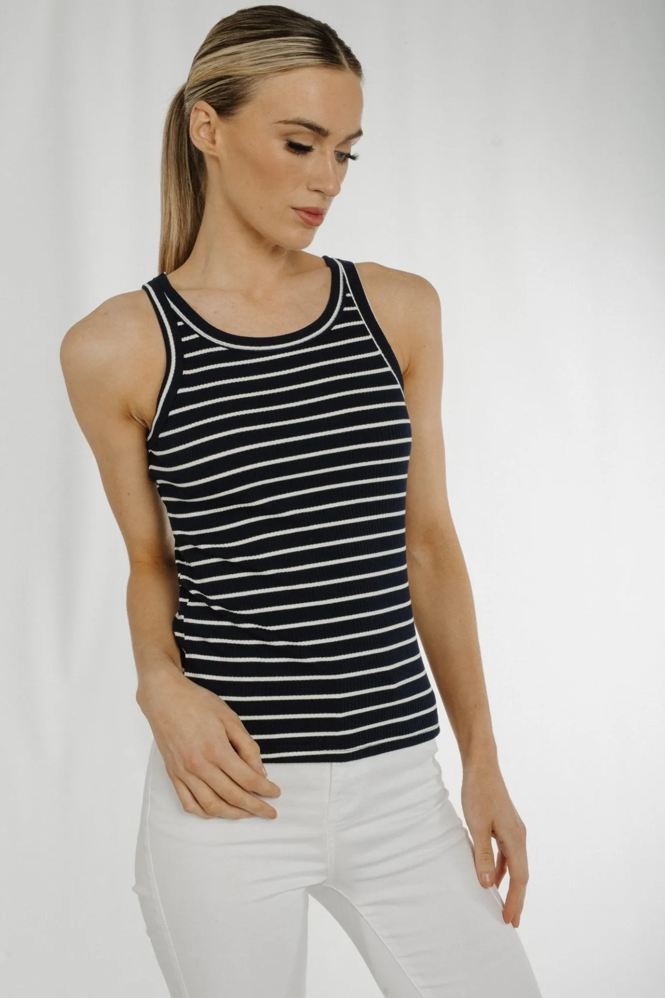 Ally Stripe Vest Top In Black & White