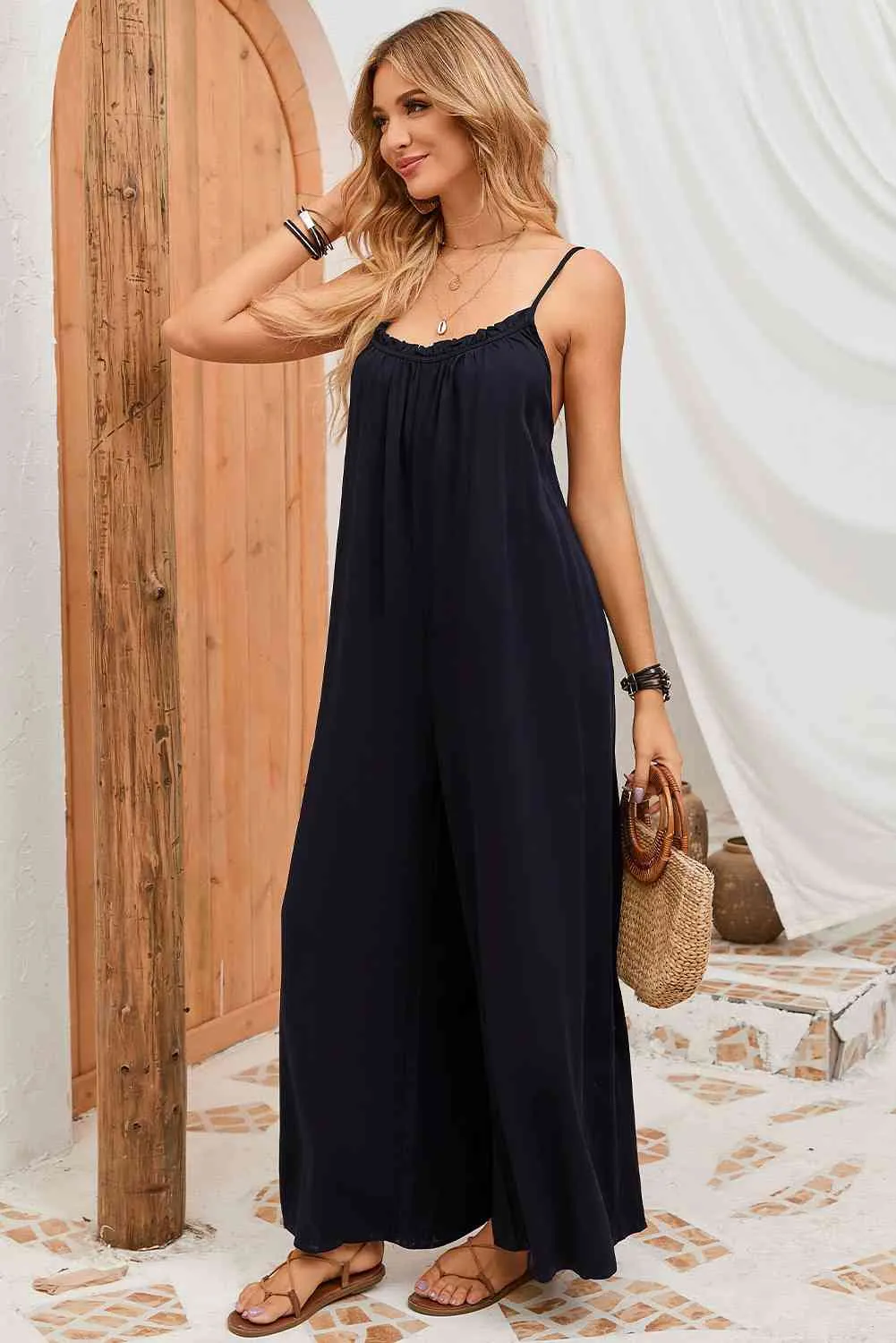 Backless Straight Neck Jumpsuit