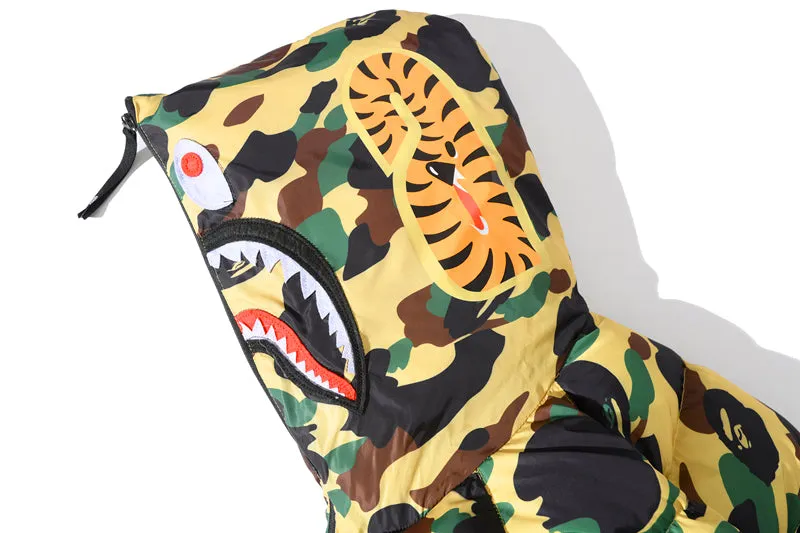 BAPE Puff Jacket Shark Hoodie Green Beige Camo