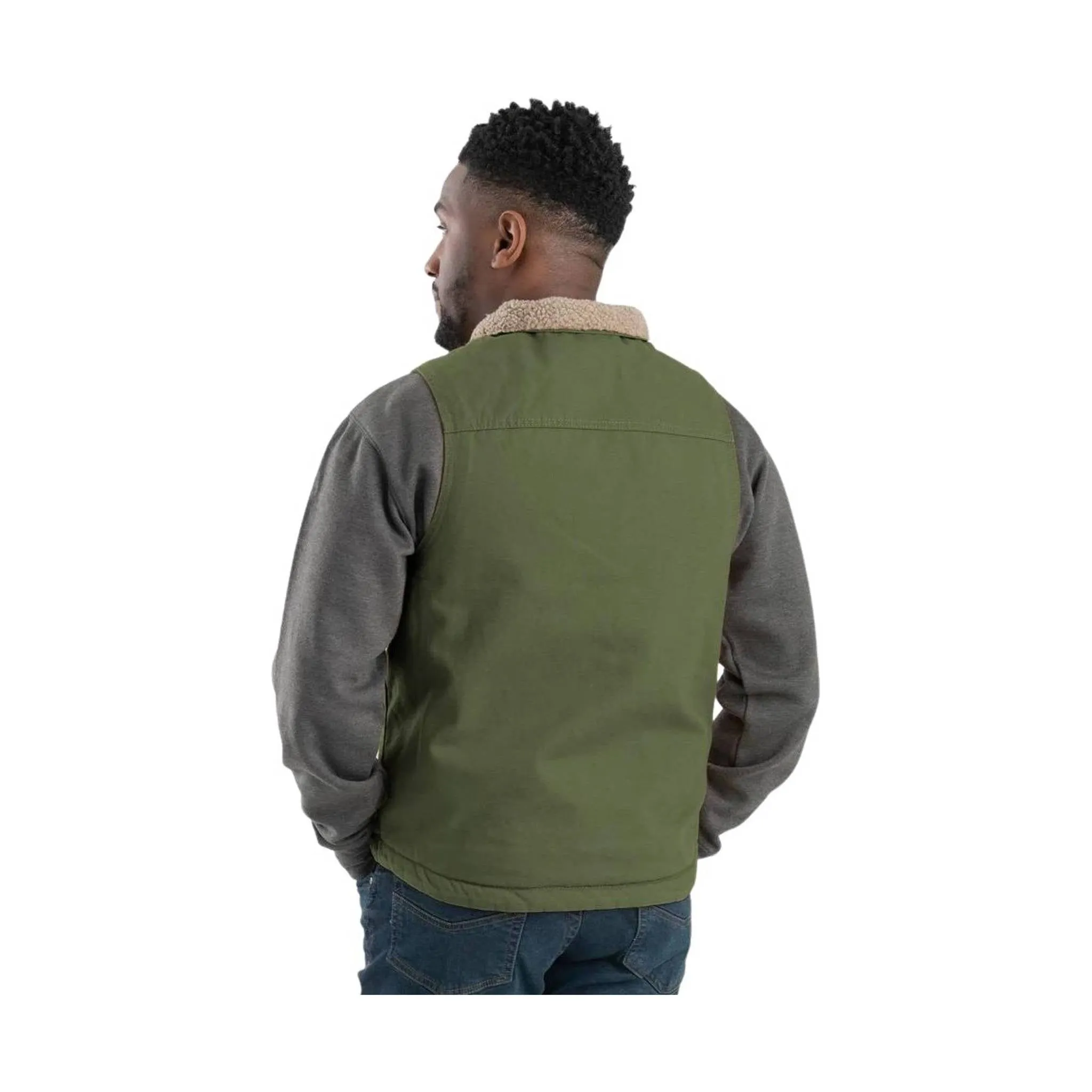 Berne Men's Heartland Sherpa-Lined Washed Duck Vest - Cedar Green