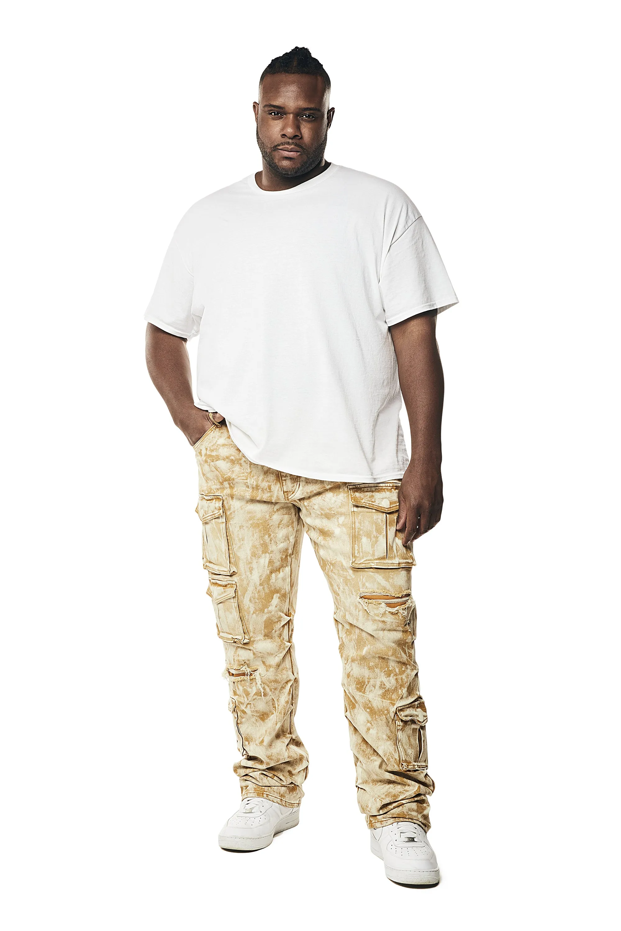 Big and Tall - Utility Multi Colored Cargo Stacked Denim Jeans - Frappe