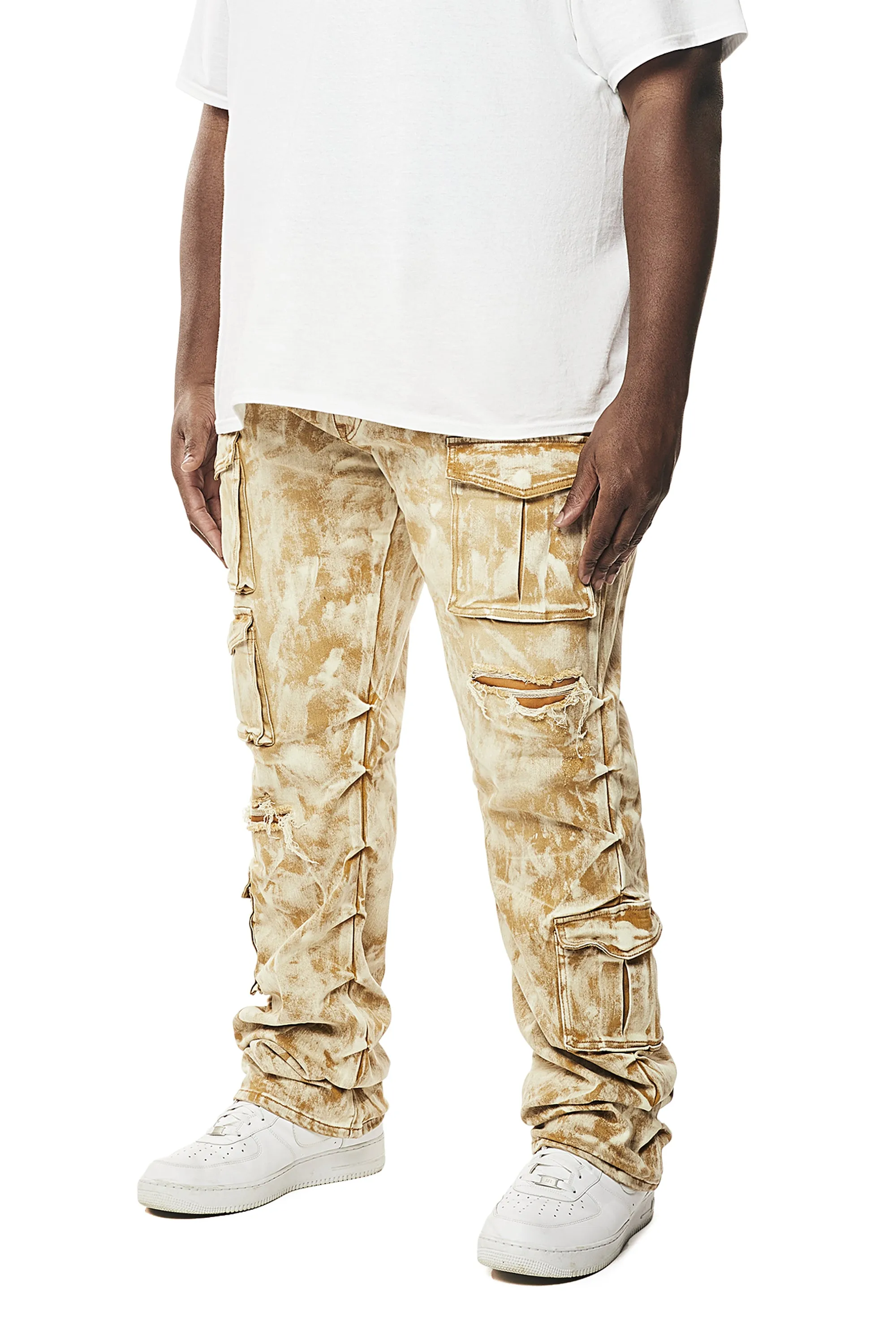 Big and Tall - Utility Multi Colored Cargo Stacked Denim Jeans - Frappe