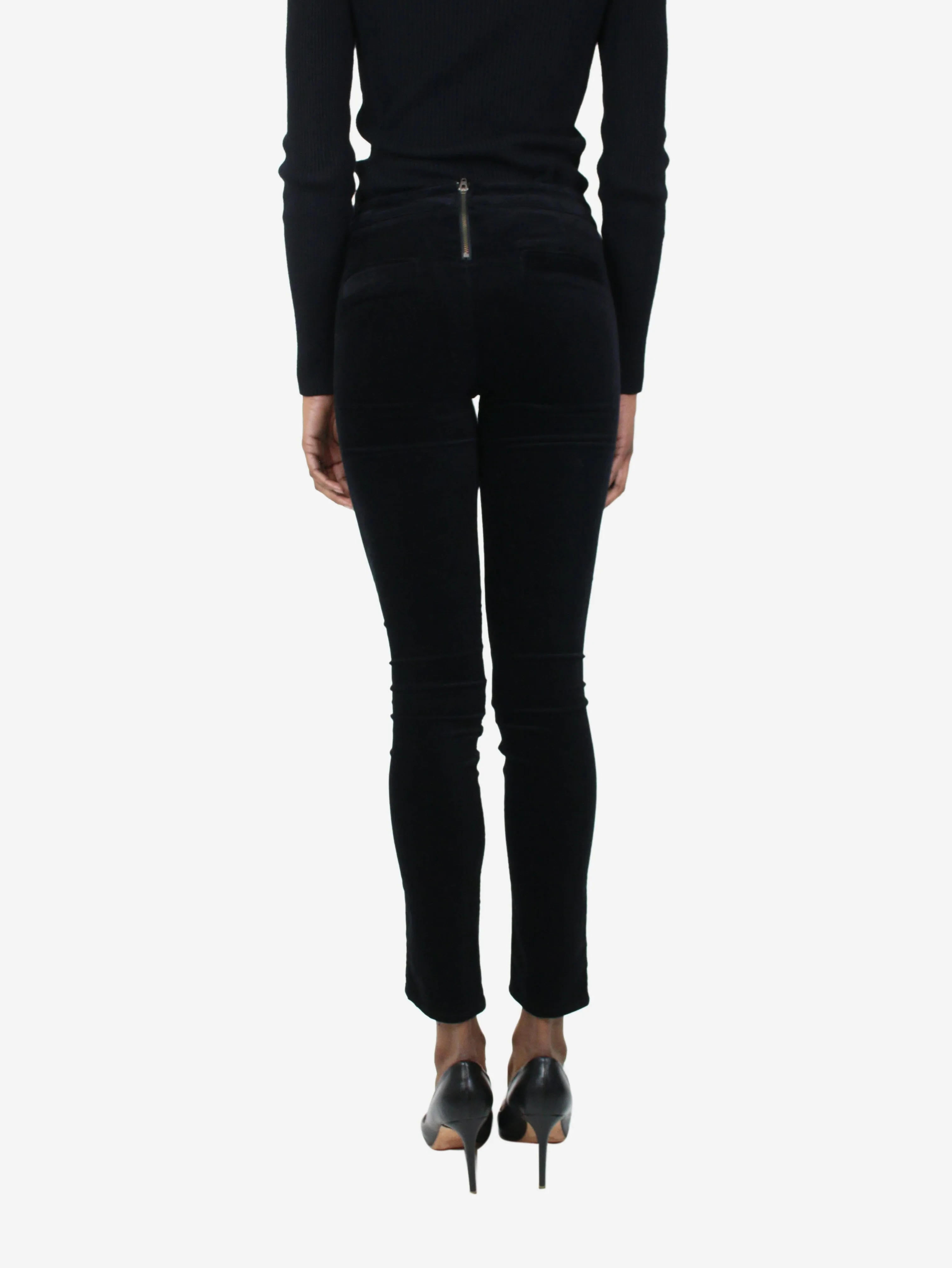 Black velvet trousers with button detail - size W 26