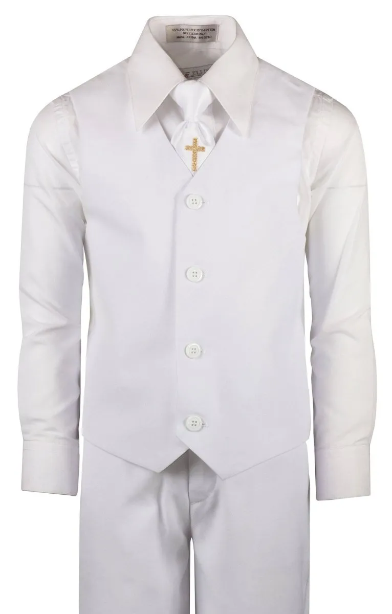 Boys Communion Slim Fit Suit with Religious Cross Neck Tie