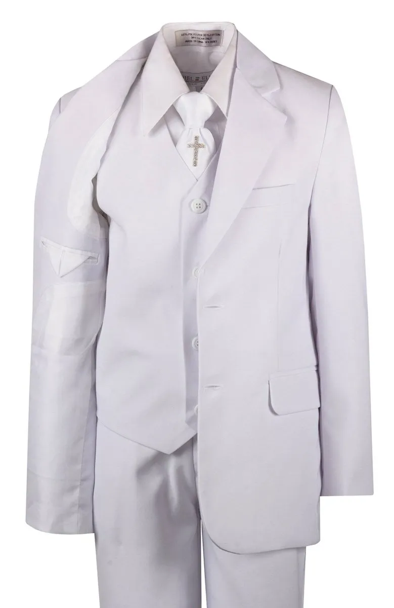 Boys Communion Slim Fit Suit with Religious Cross Neck Tie