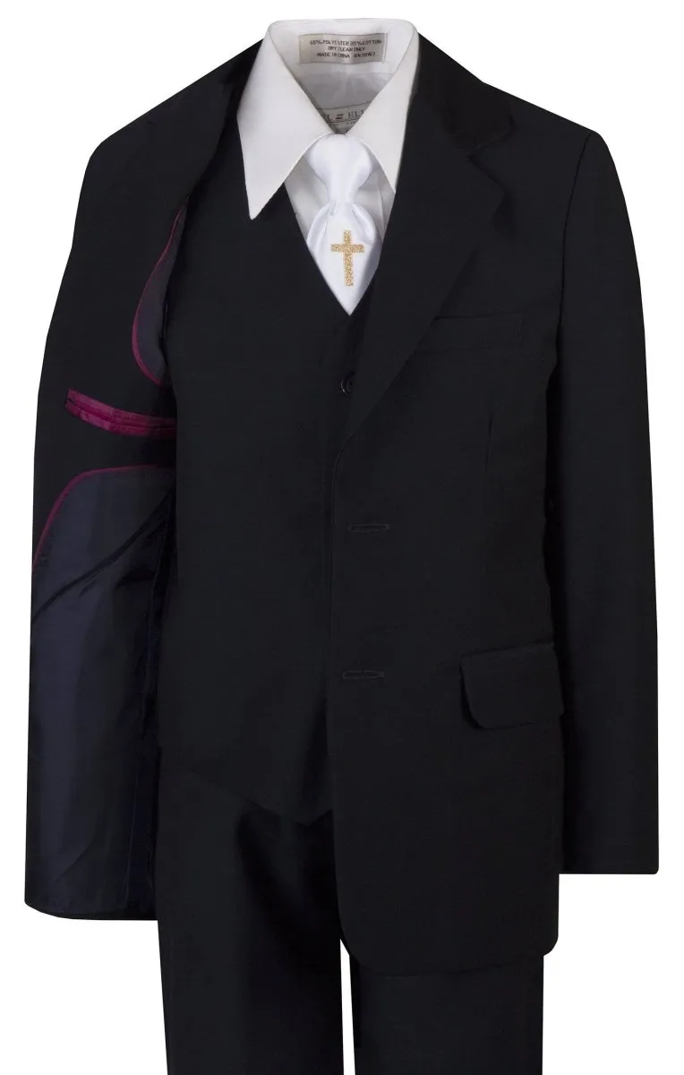 Boys Communion Slim Fit Suit with Religious Cross Neck Tie