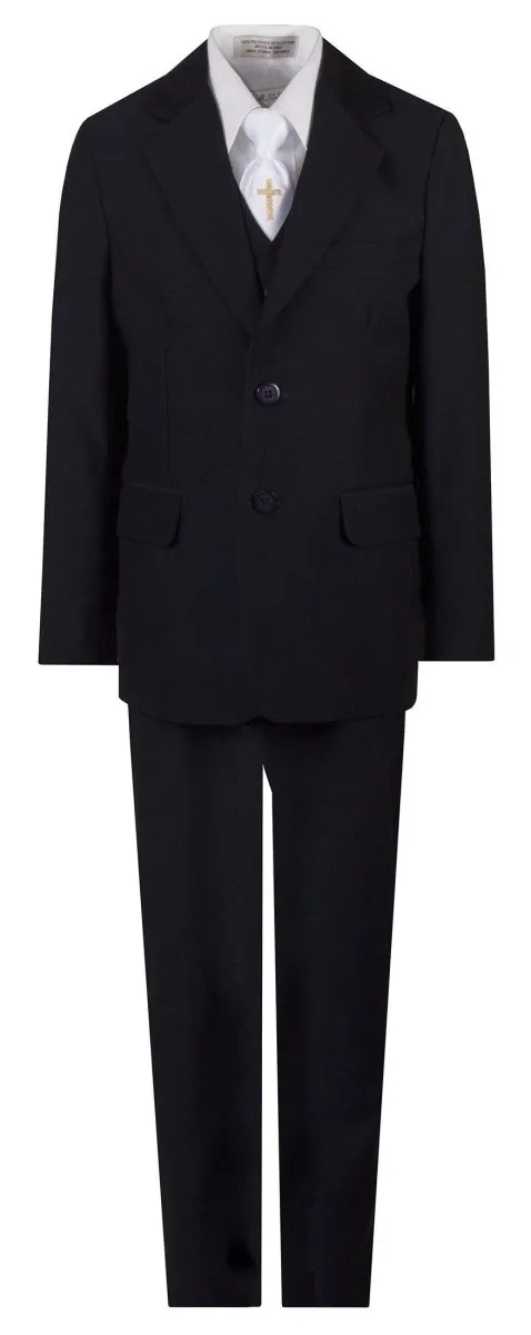 Boys Communion Slim Fit Suit with Religious Cross Neck Tie