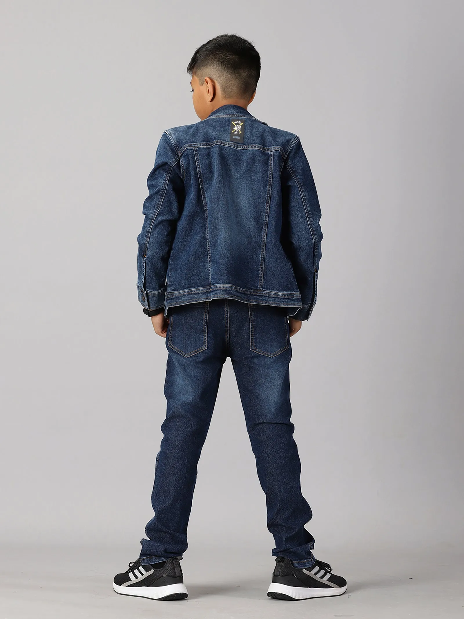 Boys Solid Tee & Denim Jacket & Denim Pant Set