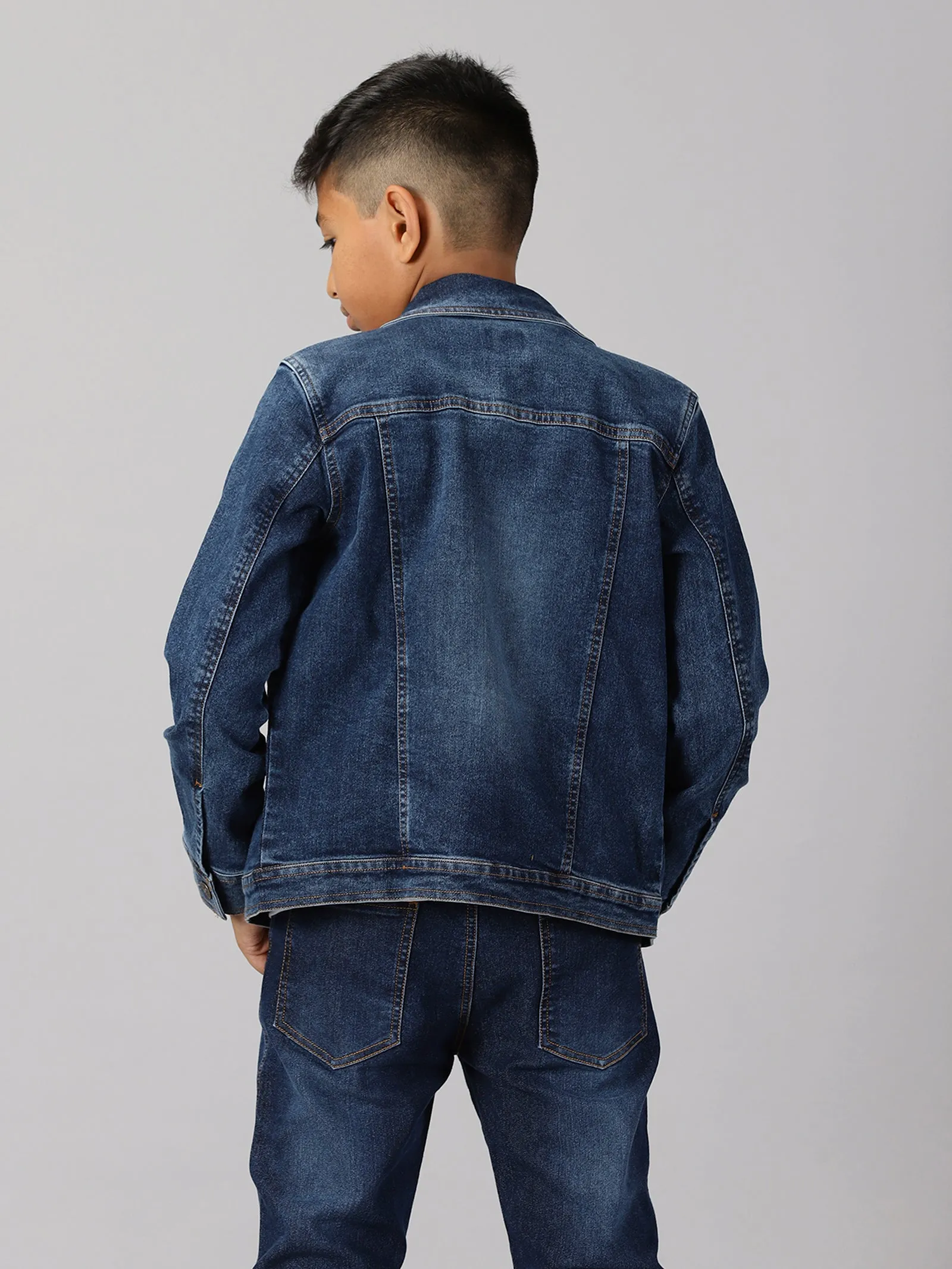 Boys Solid Tee & Denim Jacket & Denim Pant Set