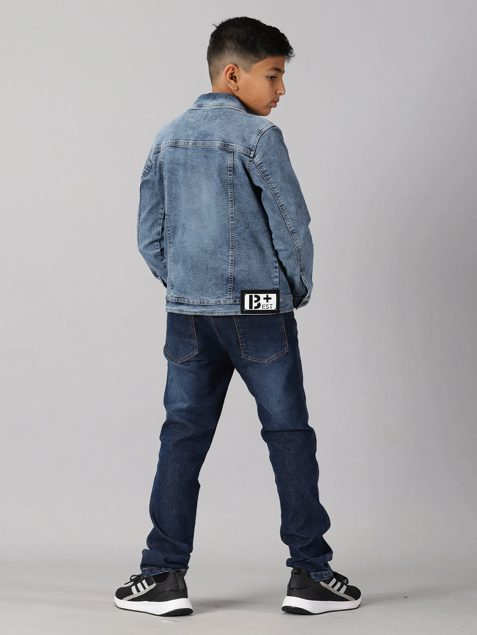 Boys Solid Tee & Denim Jacket & Denim Pant Set