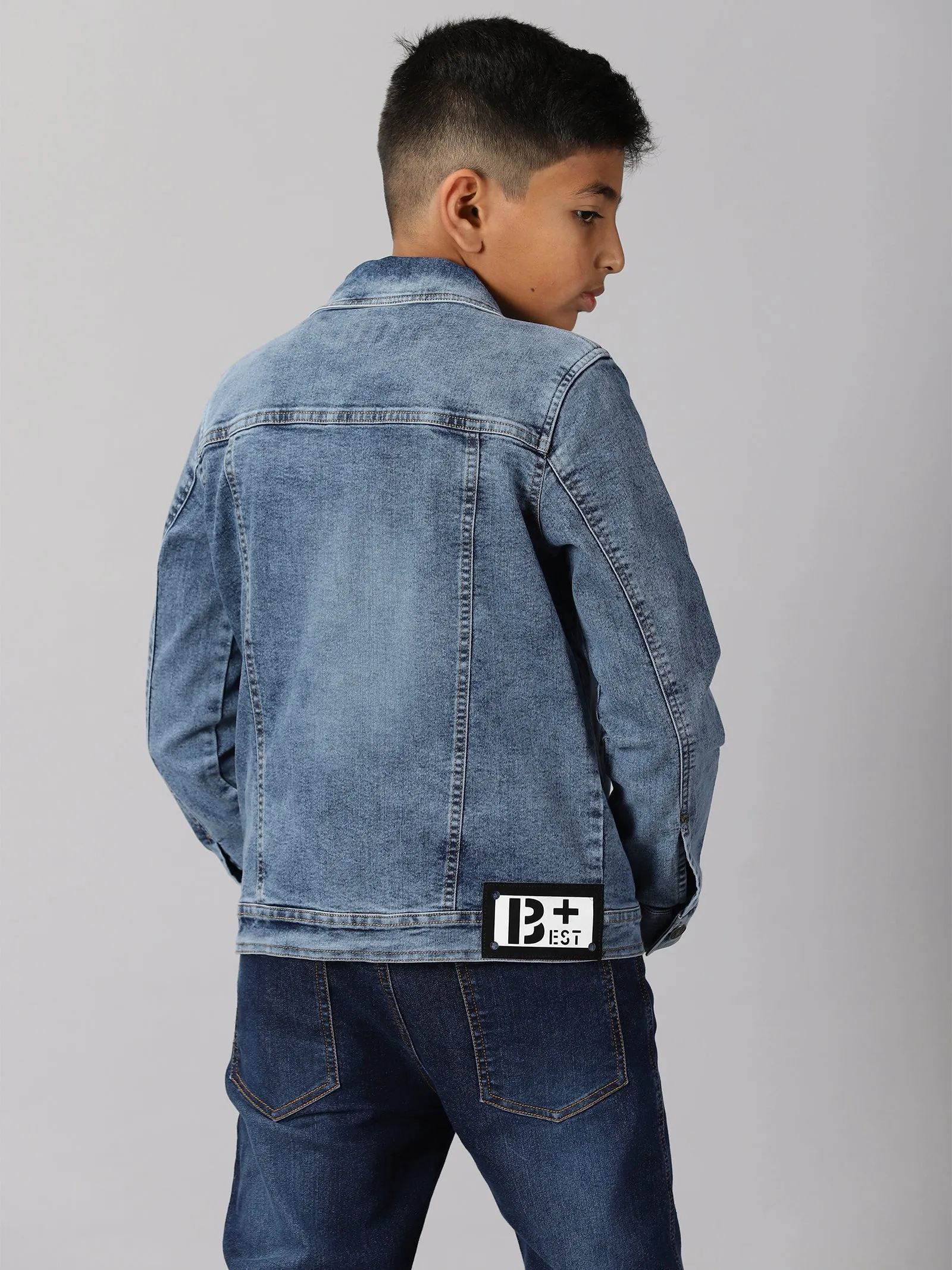 Boys Solid Tee & Denim Jacket & Denim Pant Set