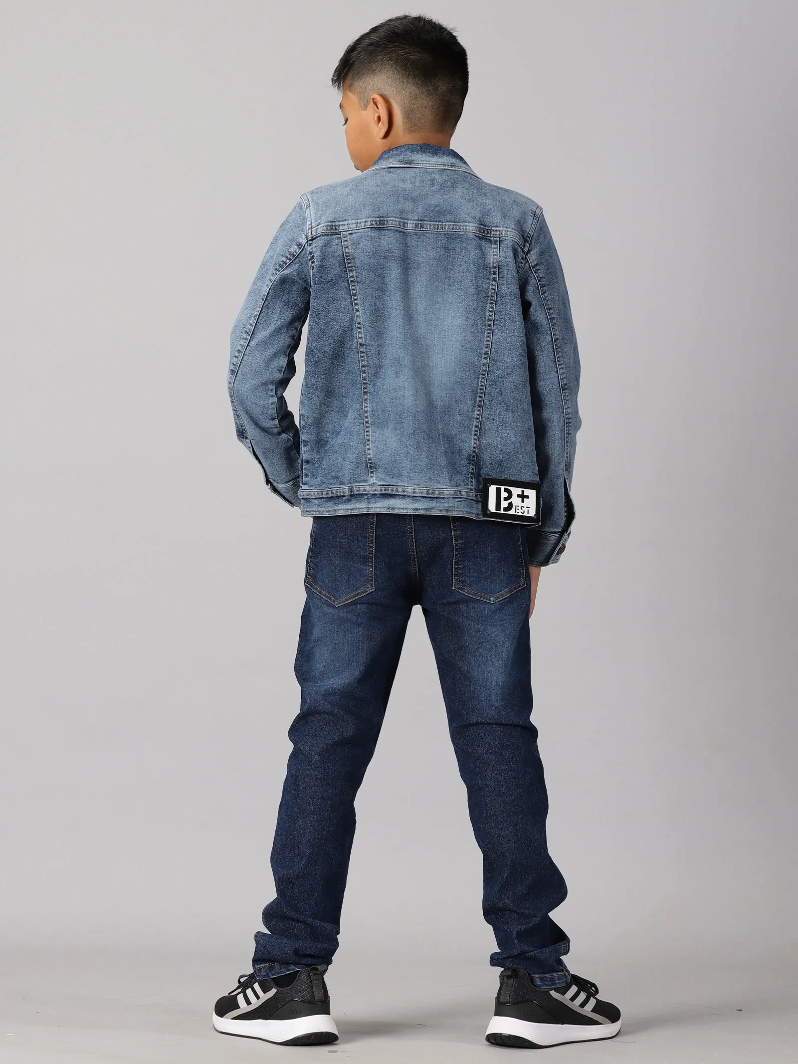 Boys Solid Tee & Denim Jacket & Denim Pant Set