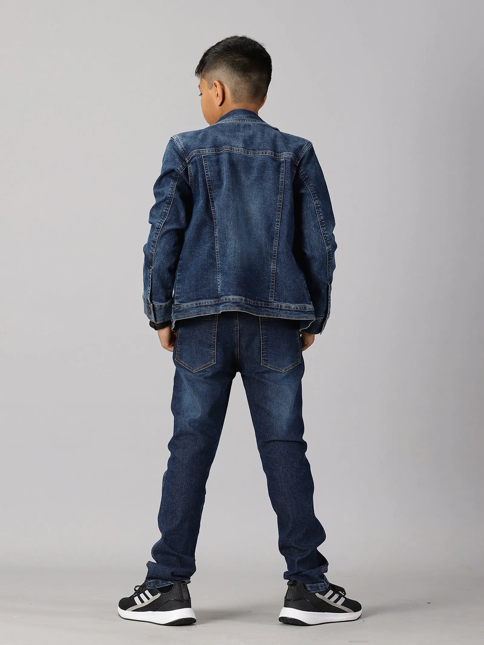 Boys Solid Tee & Denim Jacket & Denim Pant Set