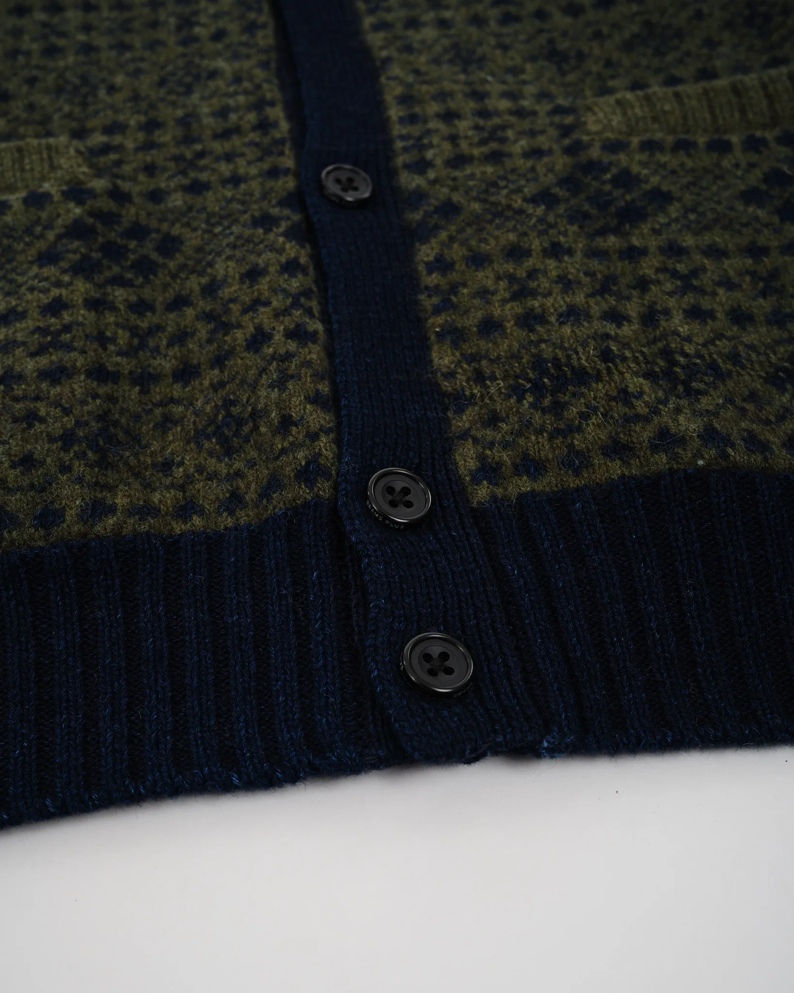 Button Knit Vest Indigo Fair Isle Green