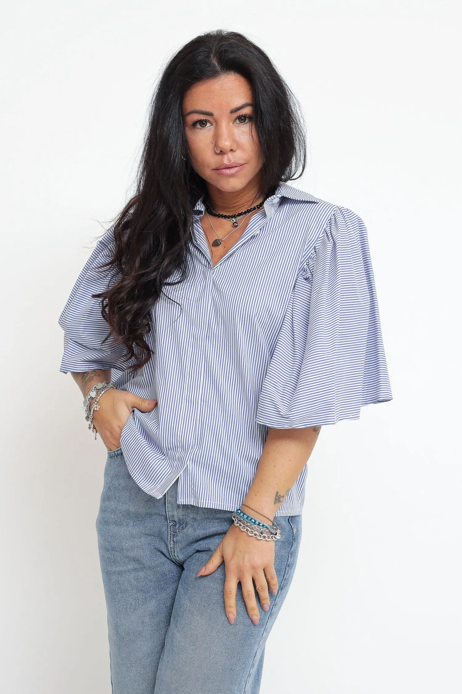 Camicia Farfalla Riga - Colore Jeans