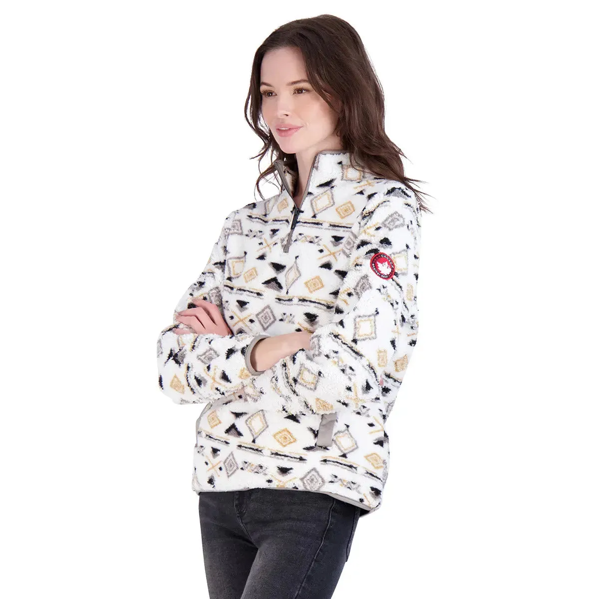 Canada Weather Gear Women's 1/4 Zip Aztec Printed Sherpa