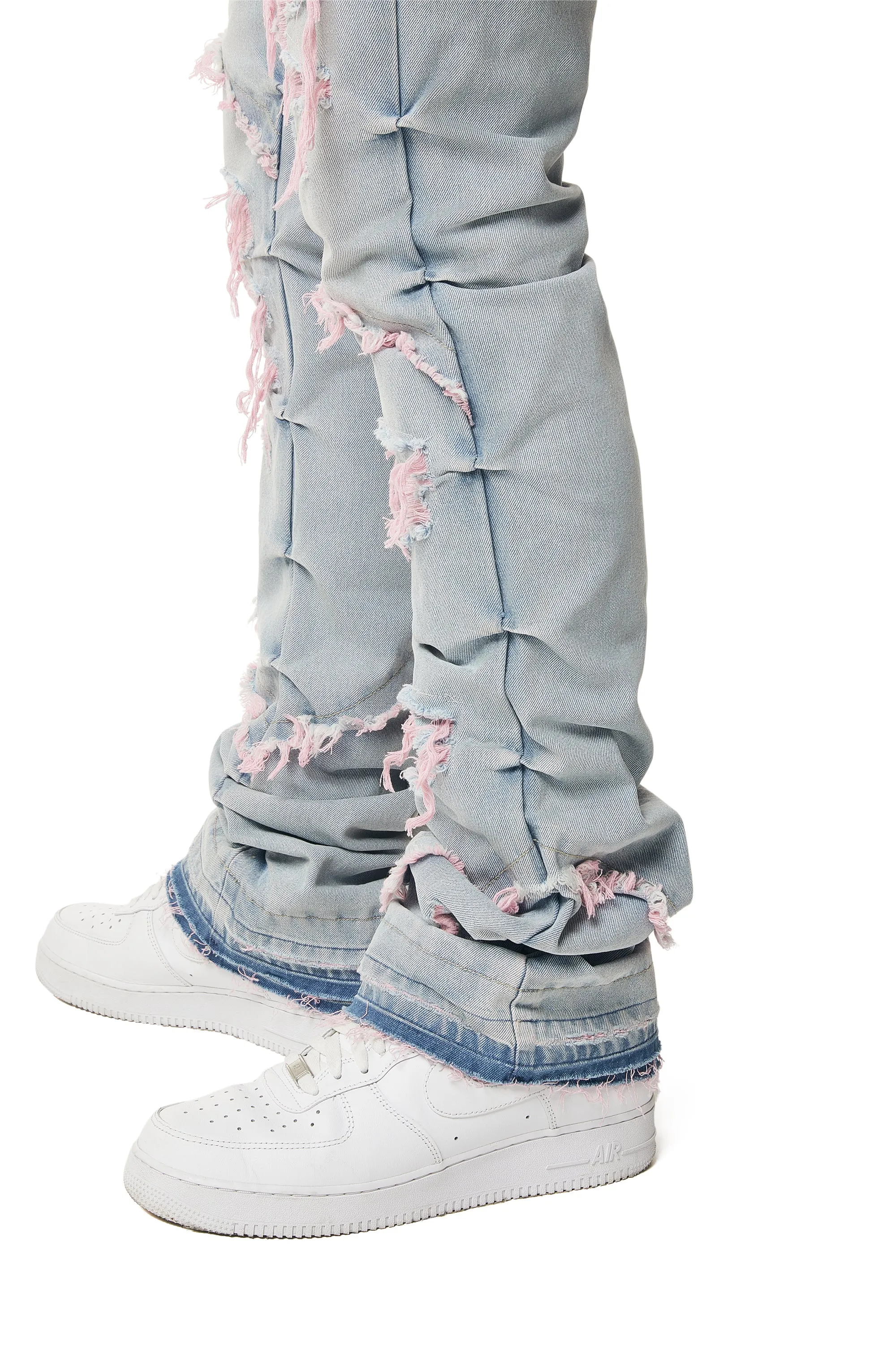 Color Thread Heavy R&R Lazy Stacked Flared Jeans - Pink