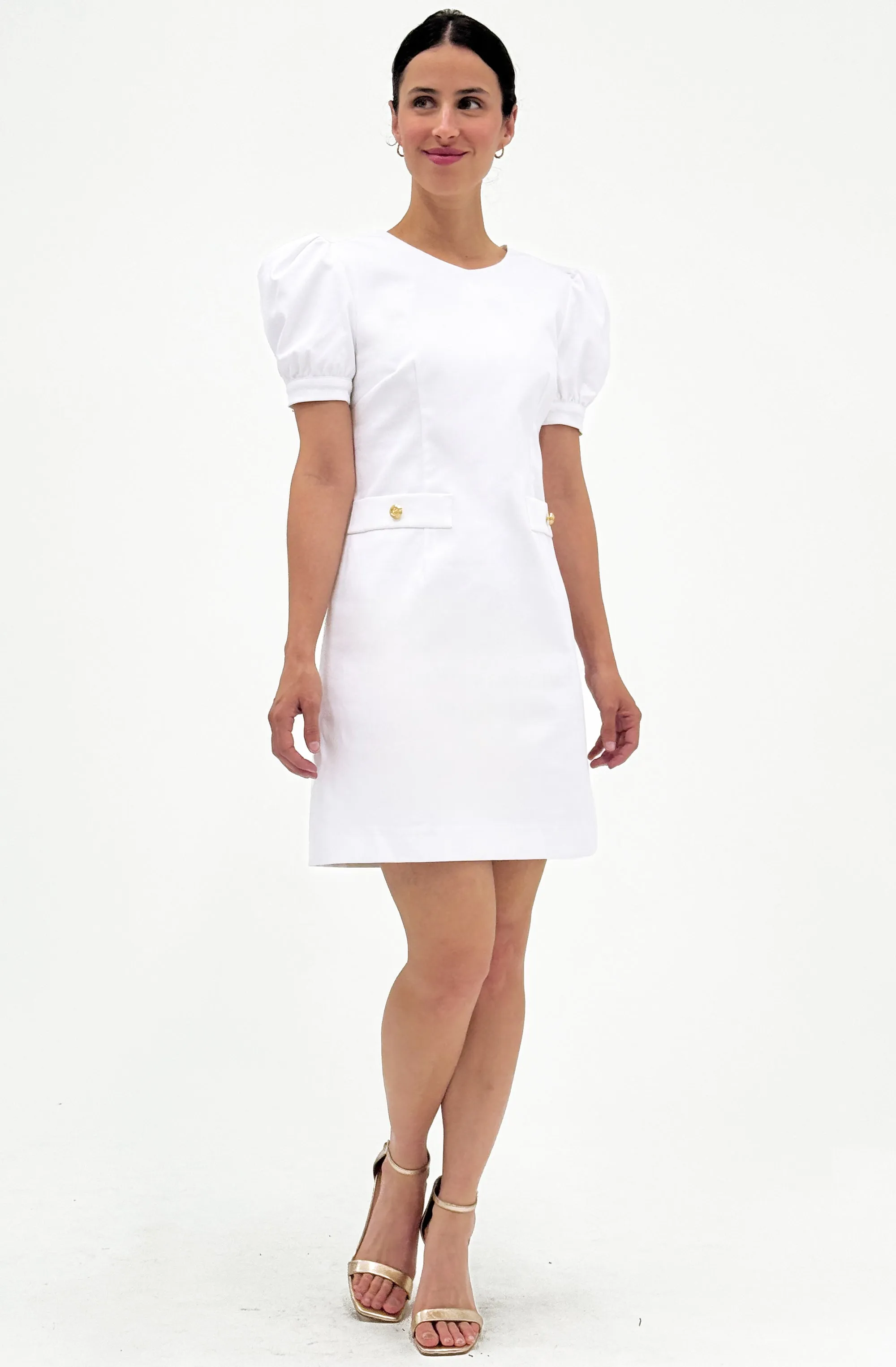 Cotton Mid-Thigh Dress with Puff Sleeves