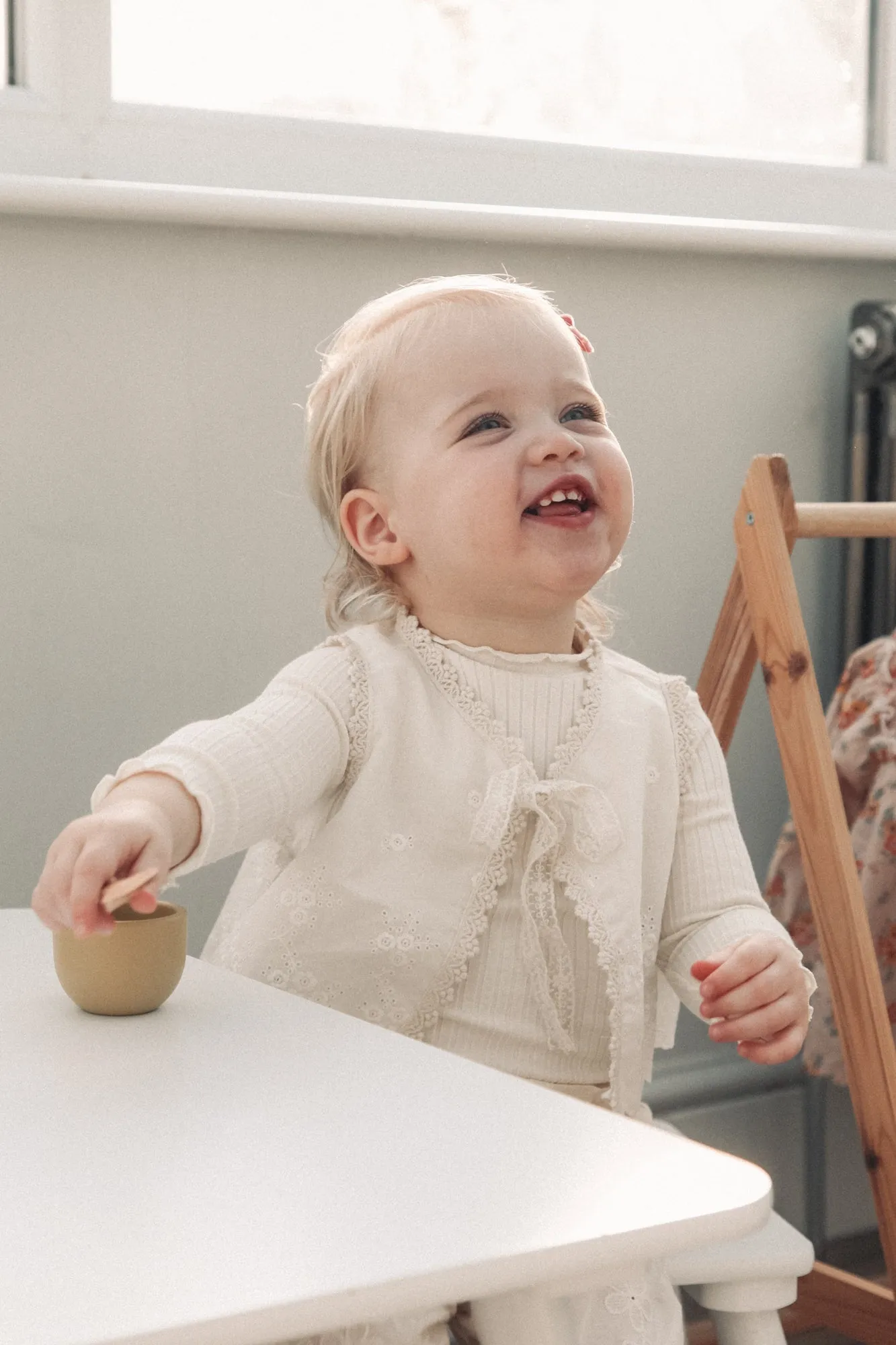 Cream Embroidered Lace Trim Vest