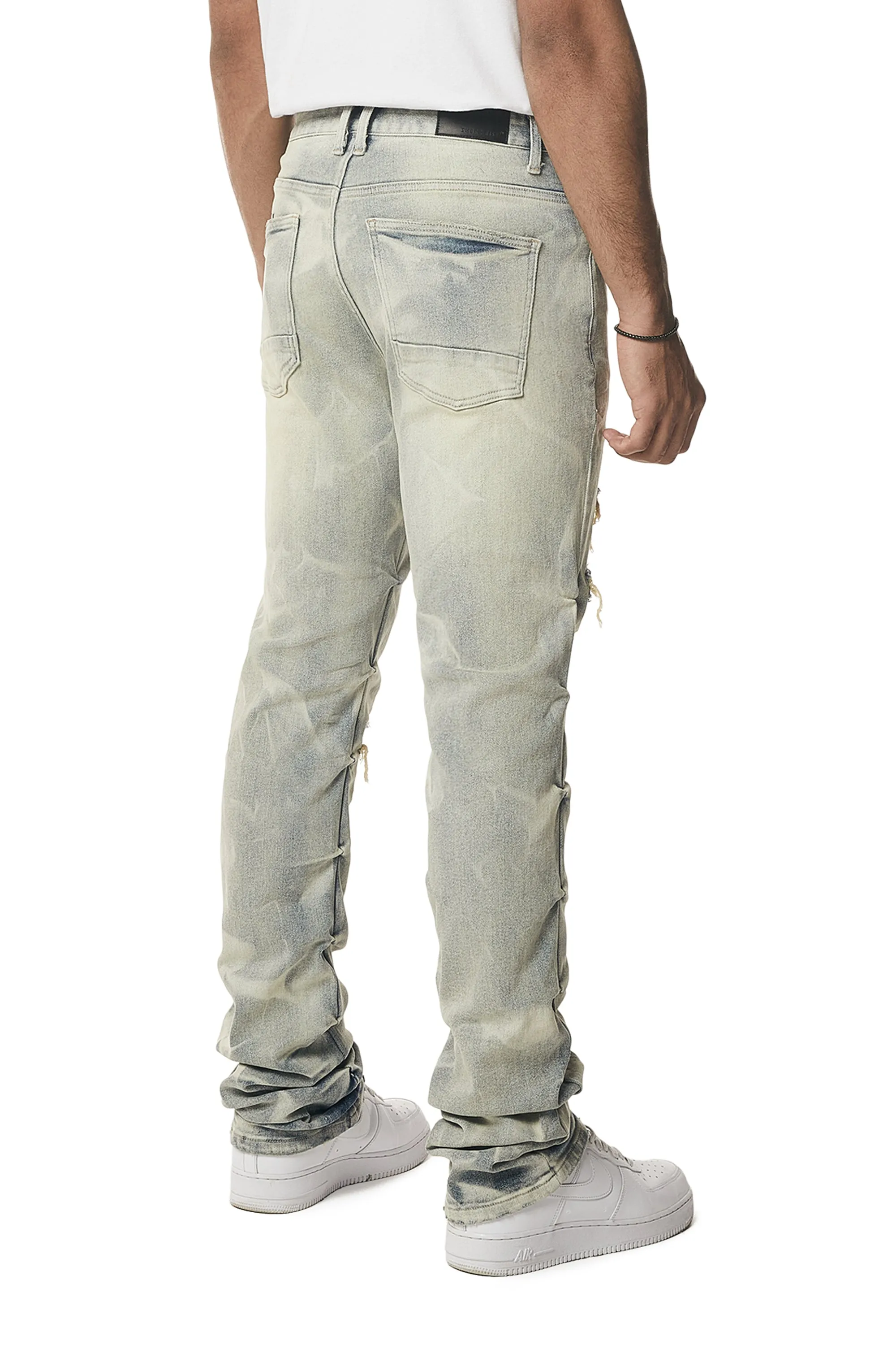 Crinkle Effect Straight Jeans - Industrial Blue