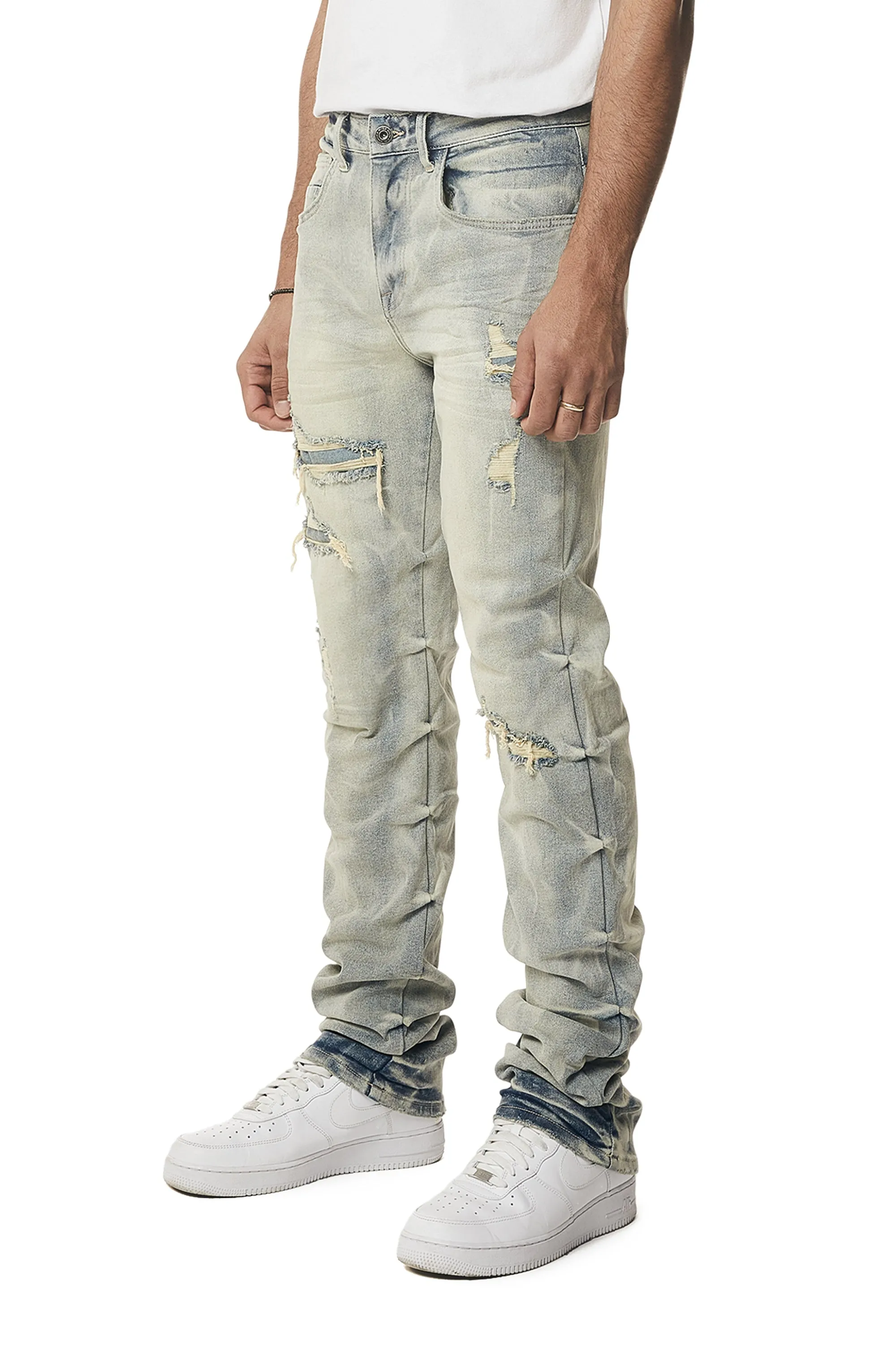 Crinkle Effect Straight Jeans - Industrial Blue