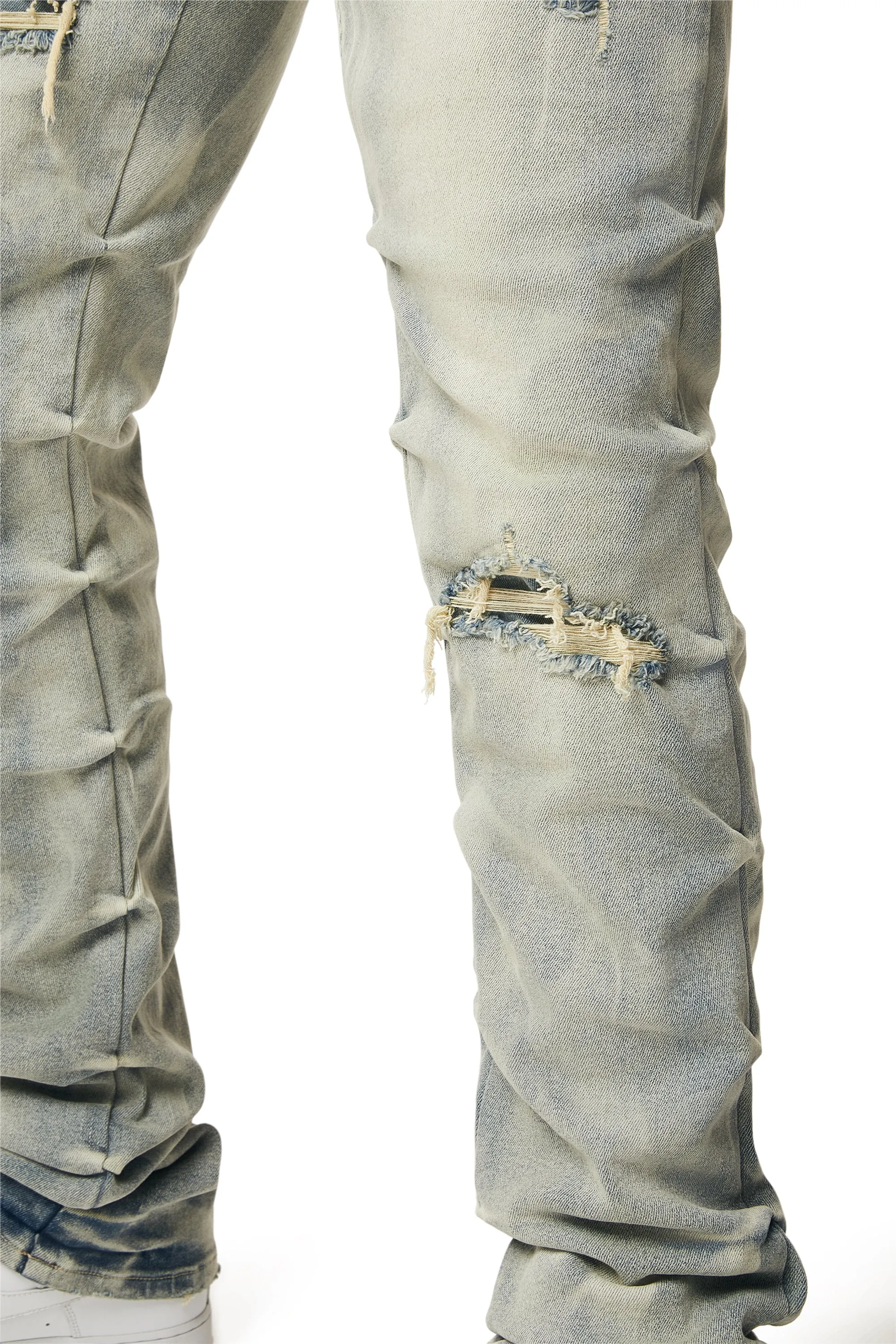 Crinkle Effect Straight Jeans - Industrial Blue