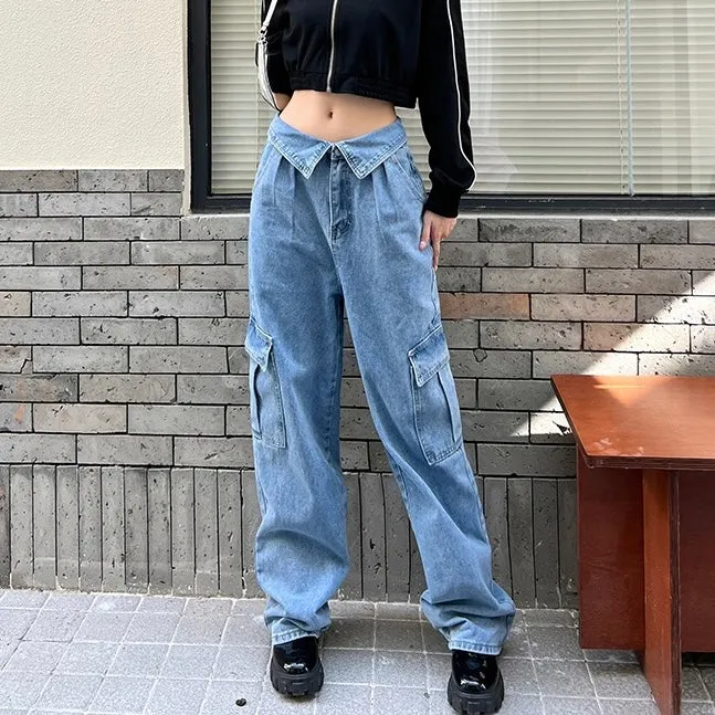 Denim Waist Flap Jeans