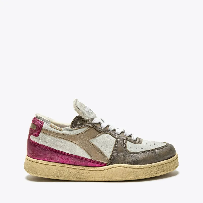 DIADORA HERITAGE SNEAKERS MI BASKET ROW CUT METAL PIGSKIN USED WN BIANCO-FUXIA