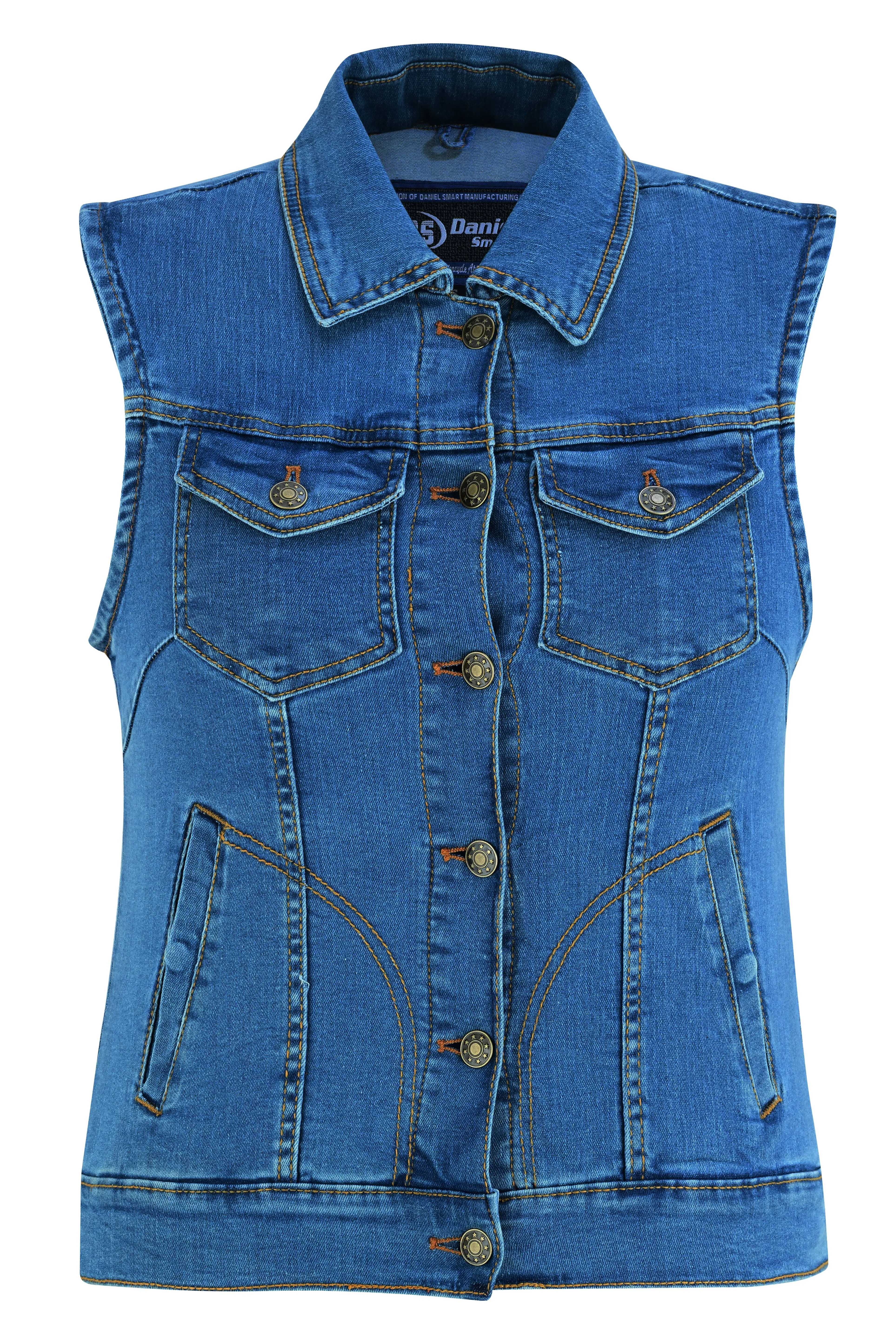 DM  Women's Blue Denim Snap Front Vest