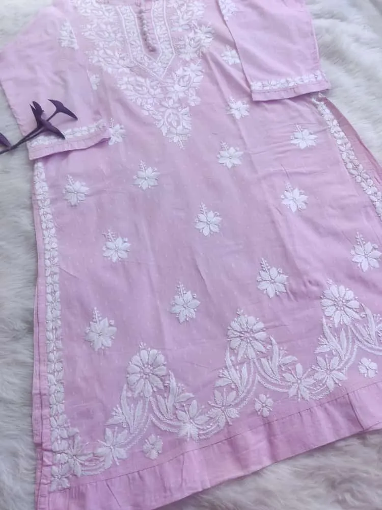 Dobby Chrochet Chikankari Straight Kurti