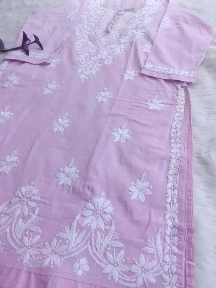 Dobby Chrochet Chikankari Straight Kurti