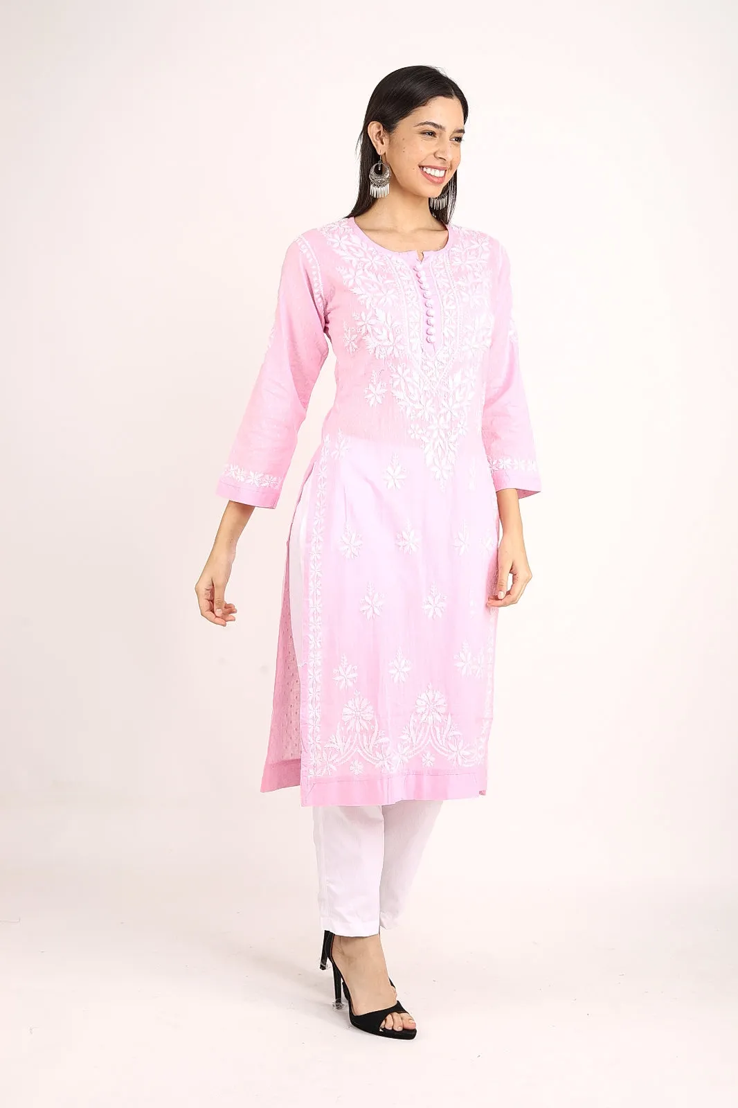 Dobby Chrochet Chikankari Straight Kurti