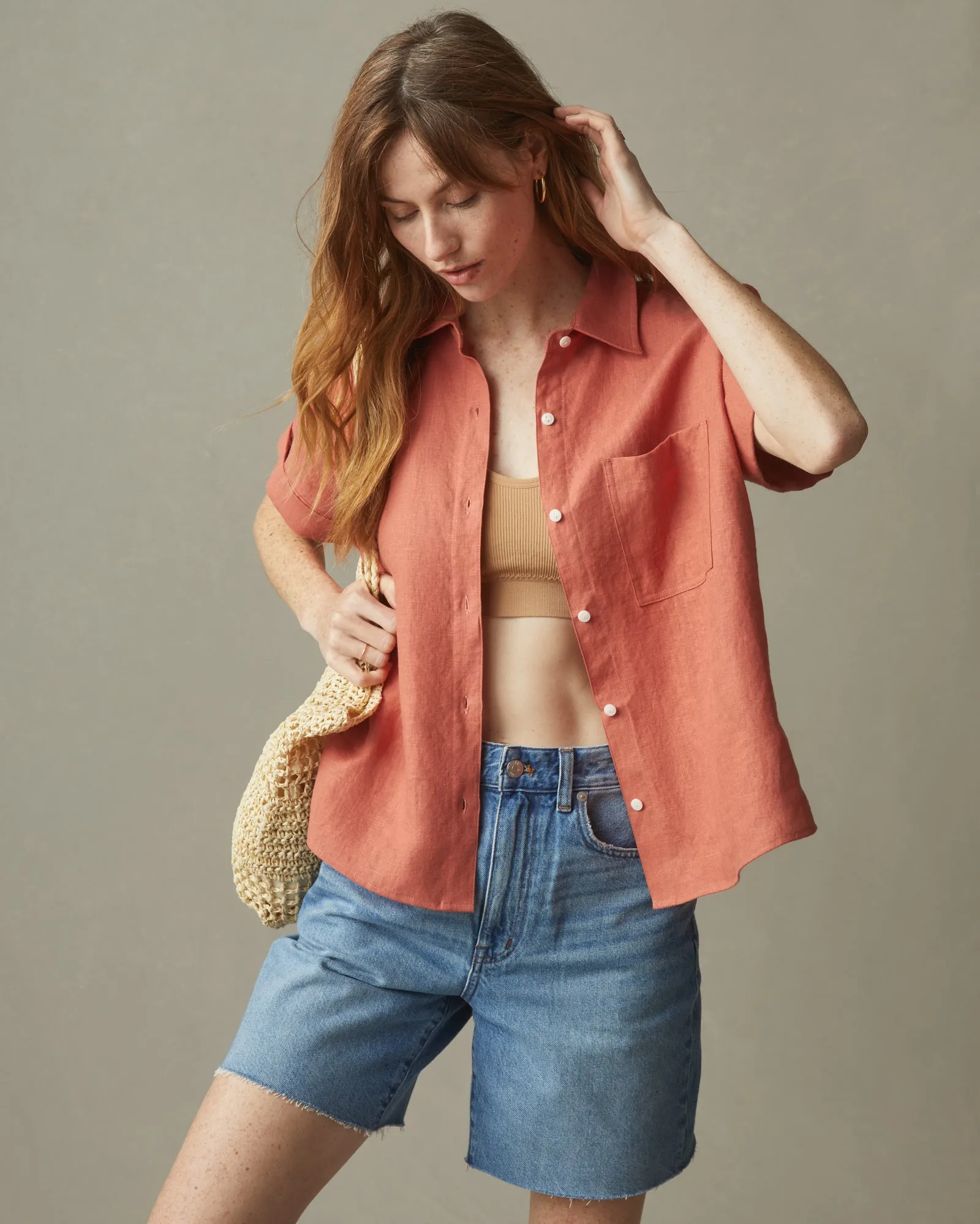 Easy Linen Shirt - Deep Apricot