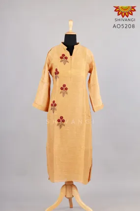 Embroidery Yoke Sequin Straight Kurti