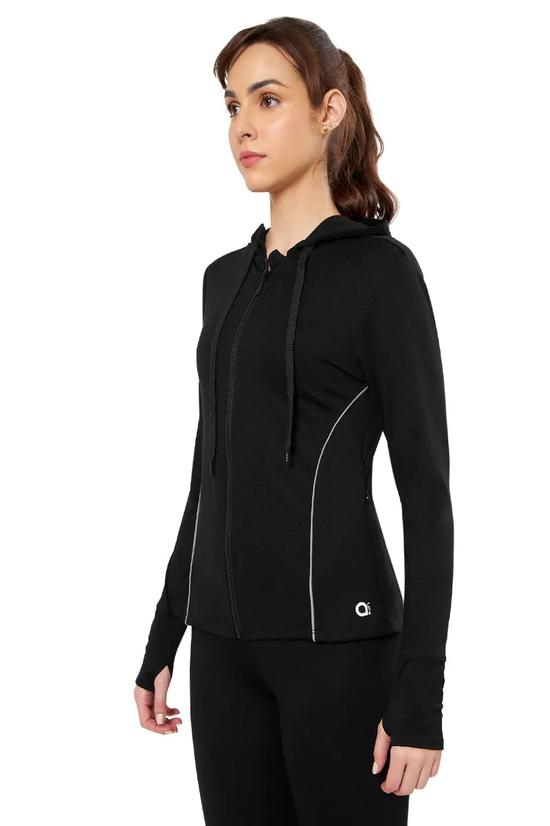 Flaunt Hoodie Full Sleeve Active Jacket - Jet Black