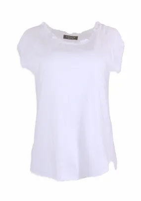 FRINGE CREPE AND COTTON TEE (WHITE) - PISTACHE