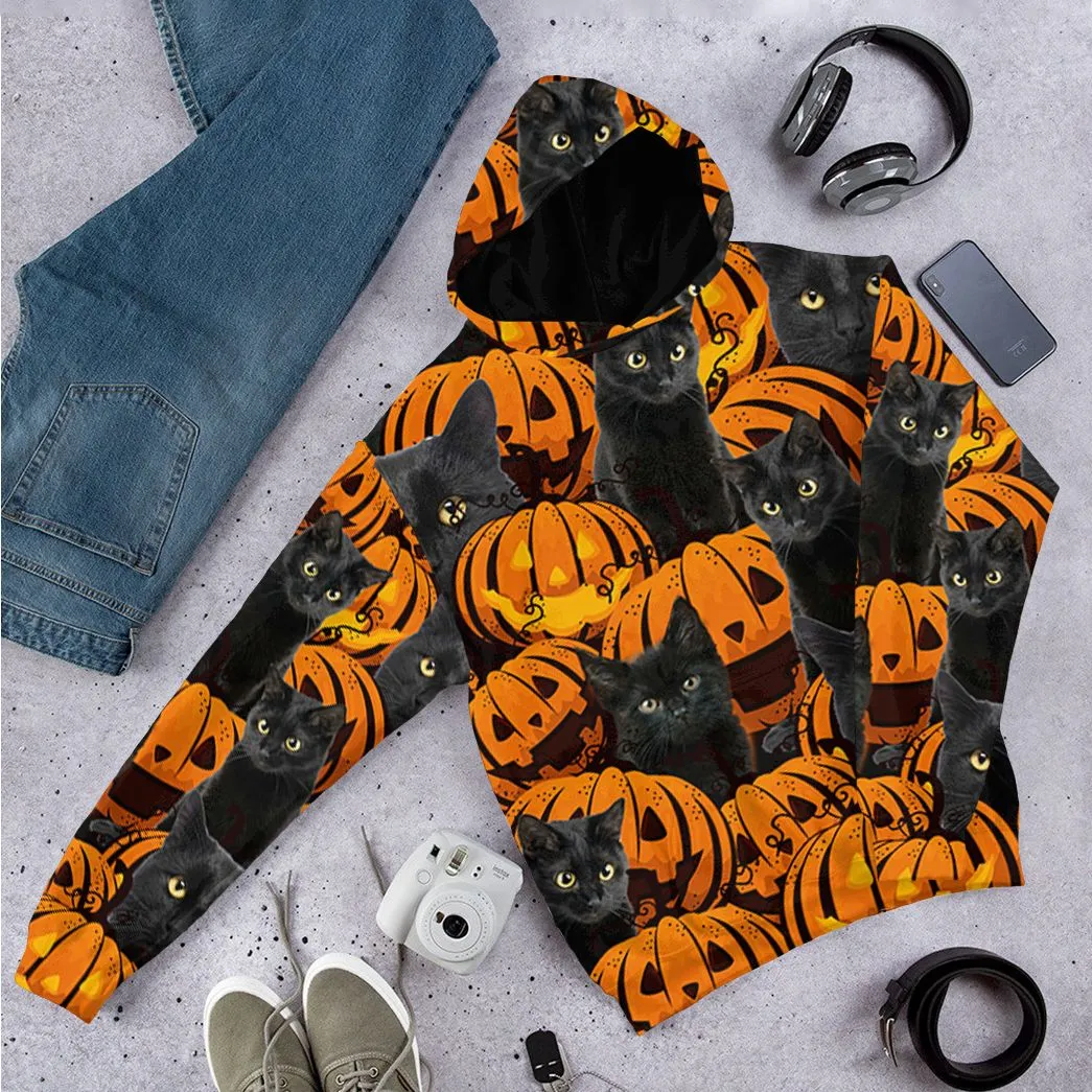 Gearhuman 3D Black Cat And Pumpkin Tshirt Hoodie Apparel