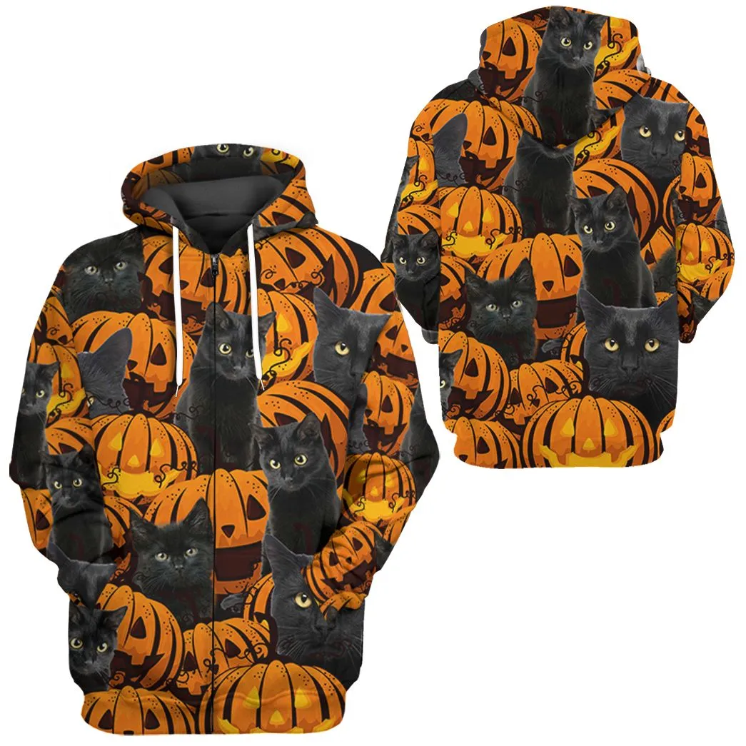 Gearhuman 3D Black Cat And Pumpkin Tshirt Hoodie Apparel