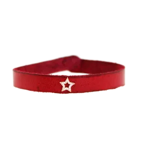 Gold Star Red Leather Bracelet