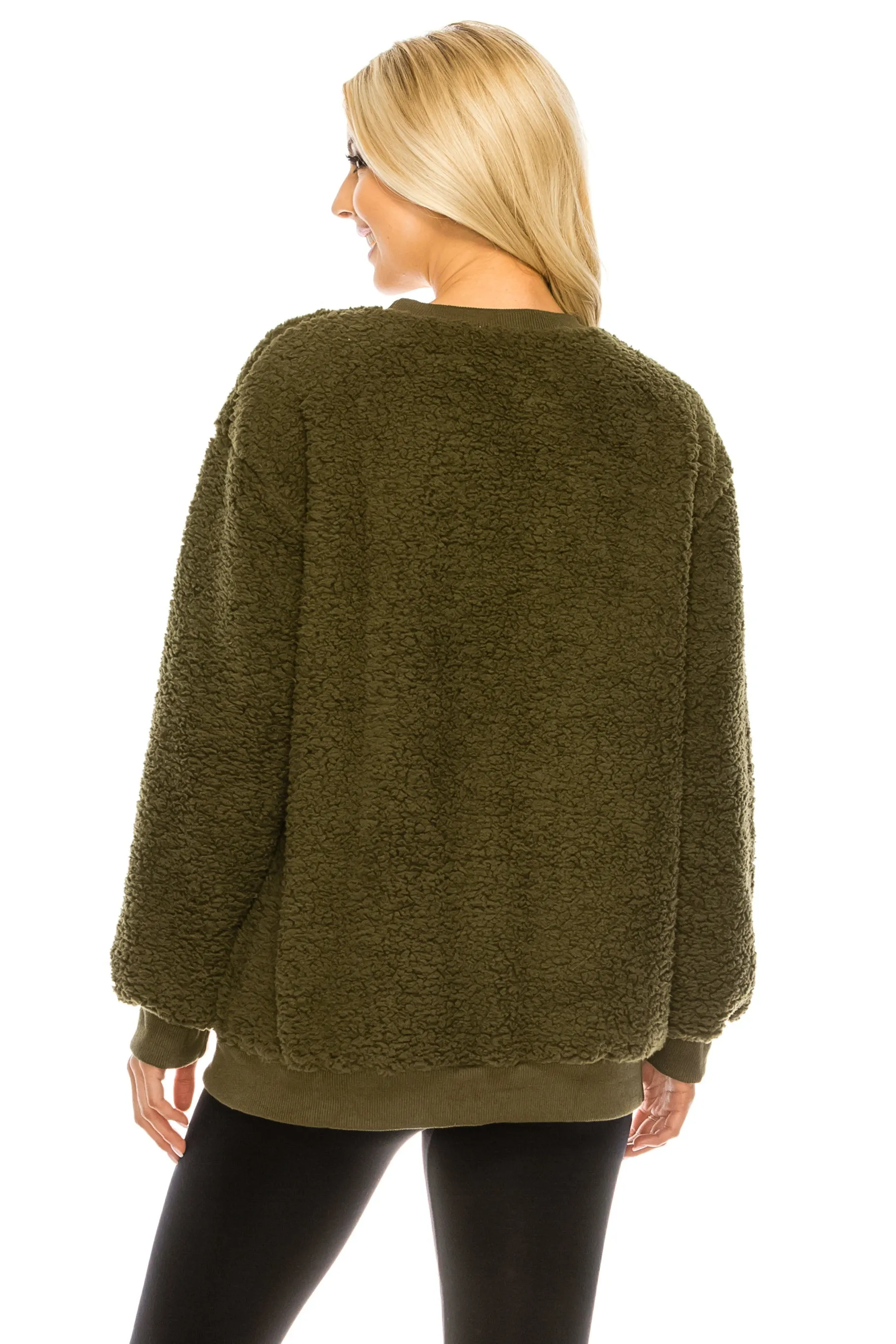 Haute Edition Pullover Crewneck Sherpa Fleece Sweatshirt