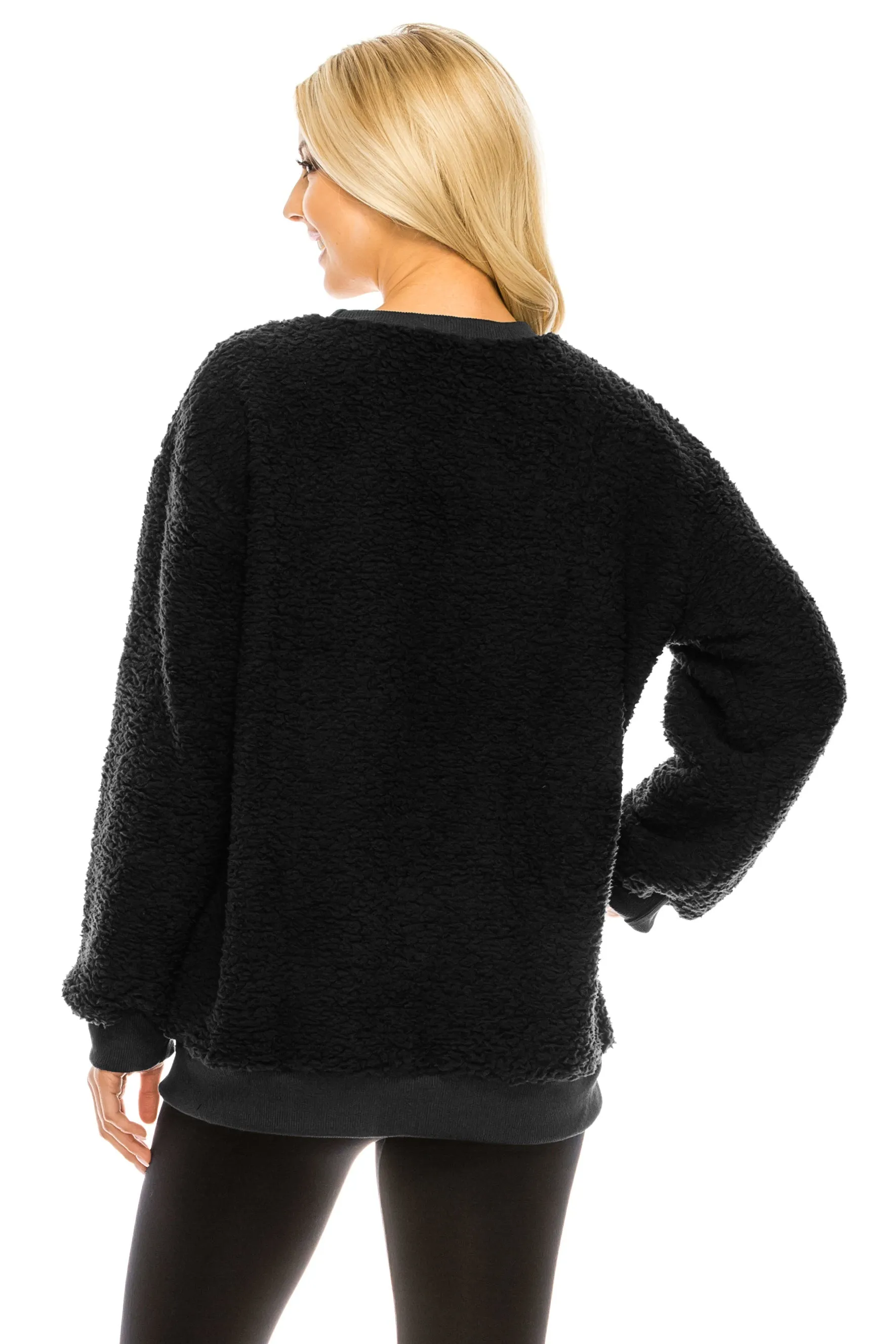 Haute Edition Pullover Crewneck Sherpa Fleece Sweatshirt