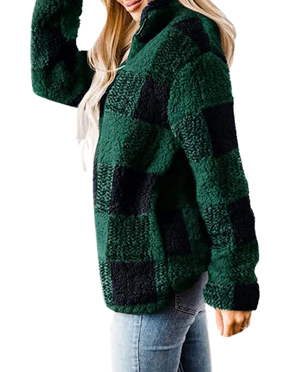 Cozy Womens Buffalo Plaid Sherpa Sweatshirt with 1/4 Zip