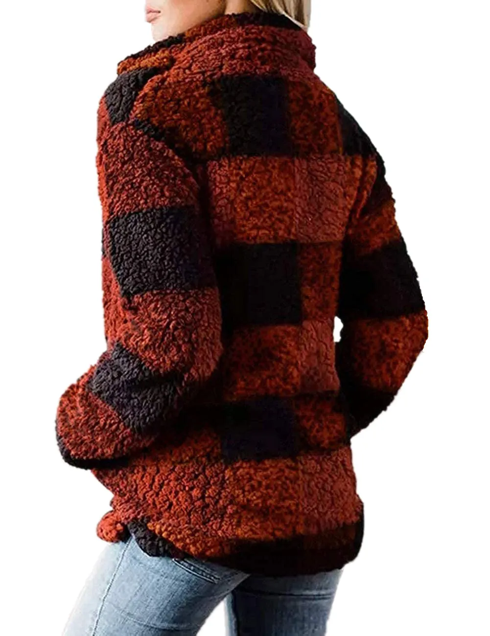 Cozy Womens Buffalo Plaid Sherpa Sweatshirt with 1/4 Zip