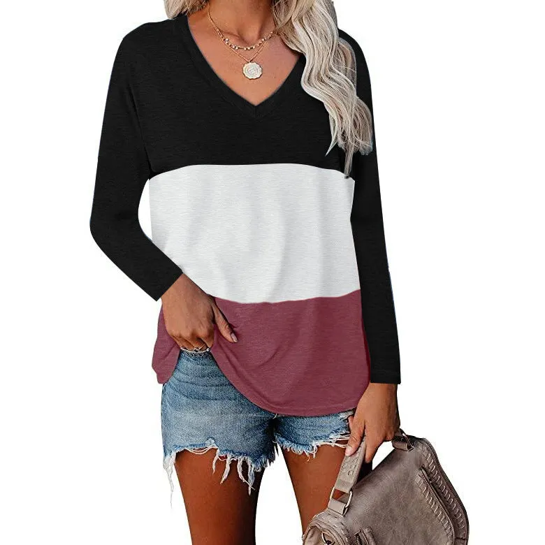 Haute Edition Women's Colorblock V-Neck Long Sleeve T-Shirt