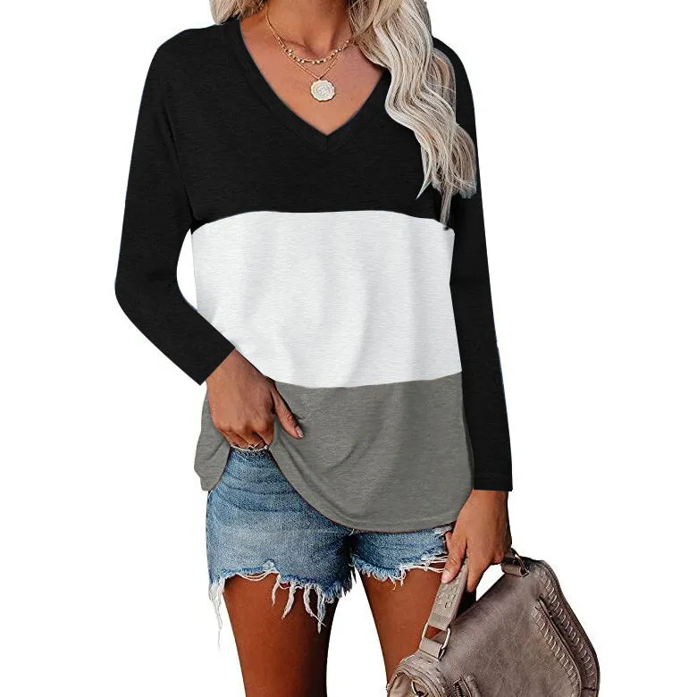 Haute Edition Women's Colorblock V-Neck Long Sleeve T-Shirt