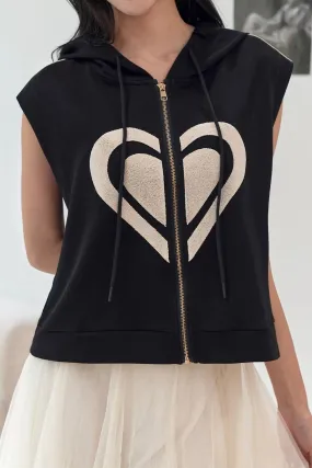 Heart Hoodie Vest, Black